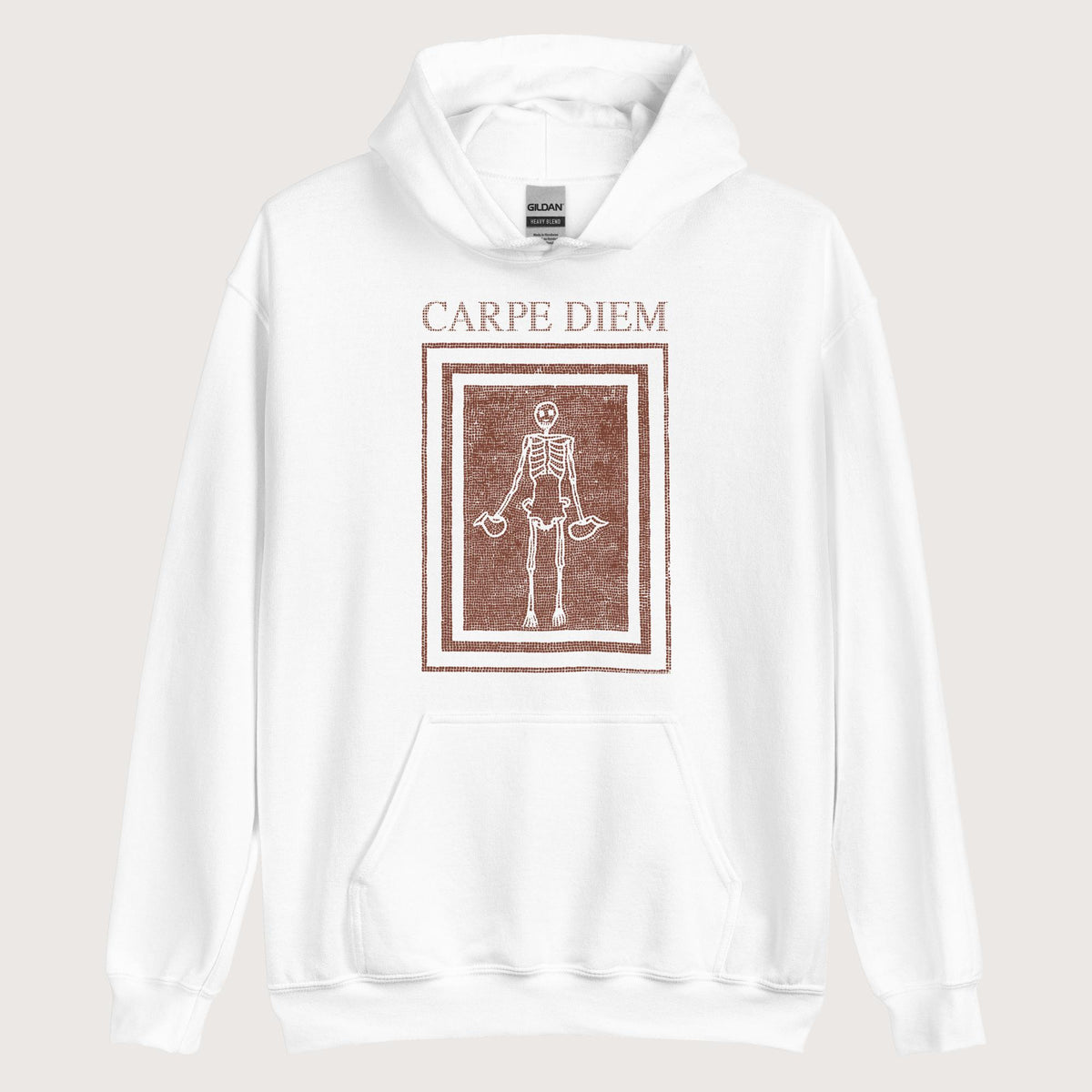 White Carpe Diem Skeleton Hoodie - history buff gift by HistoHead