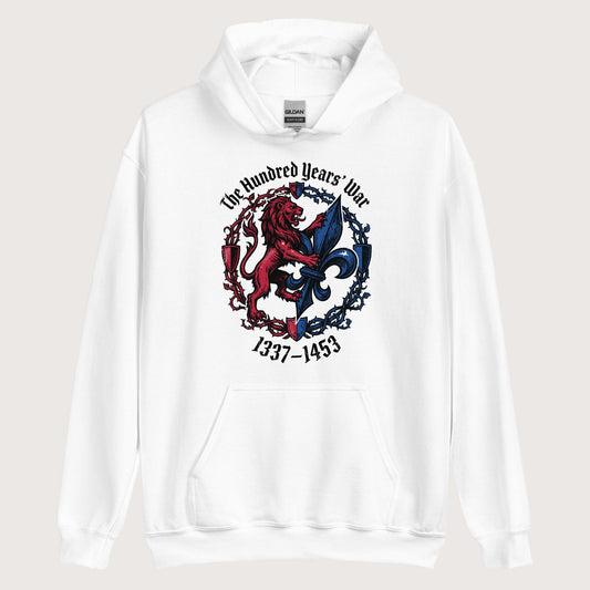 White The Hundred Years' War Hoodie - history buff gift by HistoHead