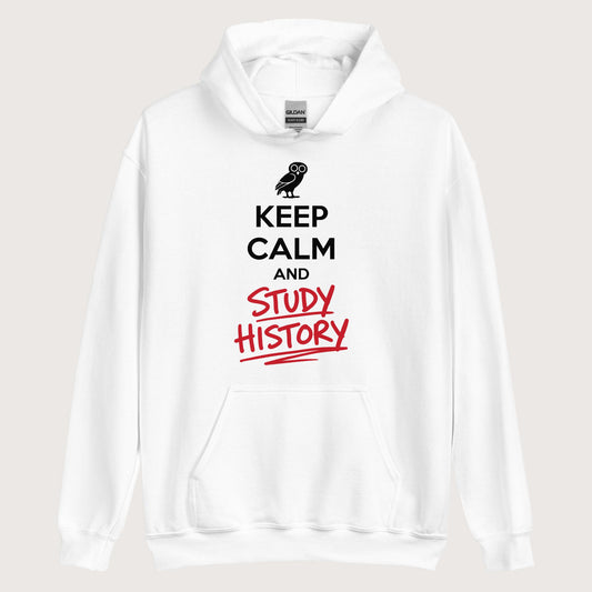 White Keep Calm and Study History Hoodie - history buff gift by HistoHead