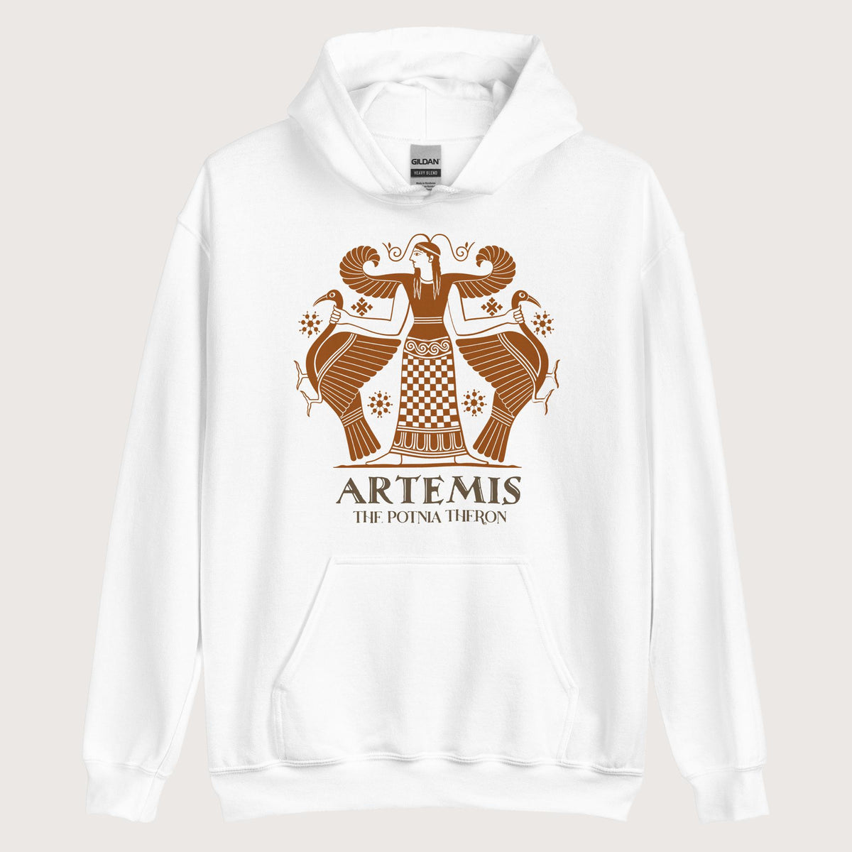 White Artemis the Potnia Theron Pottery Art Hoodie - history buff gift by HistoHead