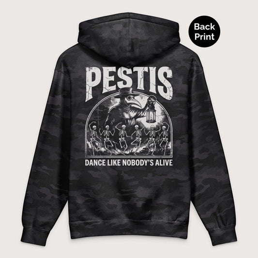 Black Camo Pestis Dance - Premium Hoodie - Back Print - history buff gift by HistoHead