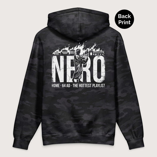 Black Camo Nero's Hottest Playlist - Premium Hoodie - Back Print - history buff gift by HistoHead