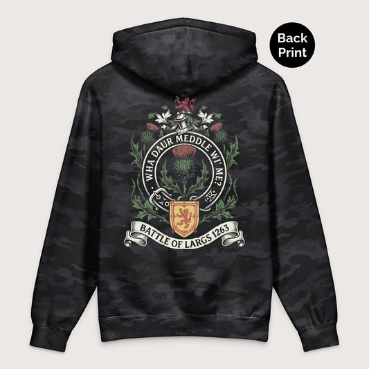 Black Camo Scotland Battle of Largs 1263 - Premium Hoodie - Back Print - history buff gift by HistoHead