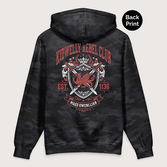 Black Camo Kidwelly Rebel Club Maes Gwenllian 1136 - Premium Hoodie - Back Print - history buff gift by HistoHead