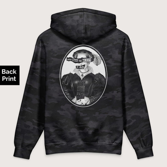 Black Camo God Save the Queen Catherine Parr - Premium Hoodie - Back Print - history buff gift by HistoHead