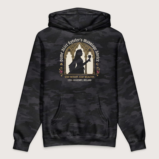 Black Camo Alice Kyteler's Marriage Advice - Premium Hoodie - history buff gift by HistoHead