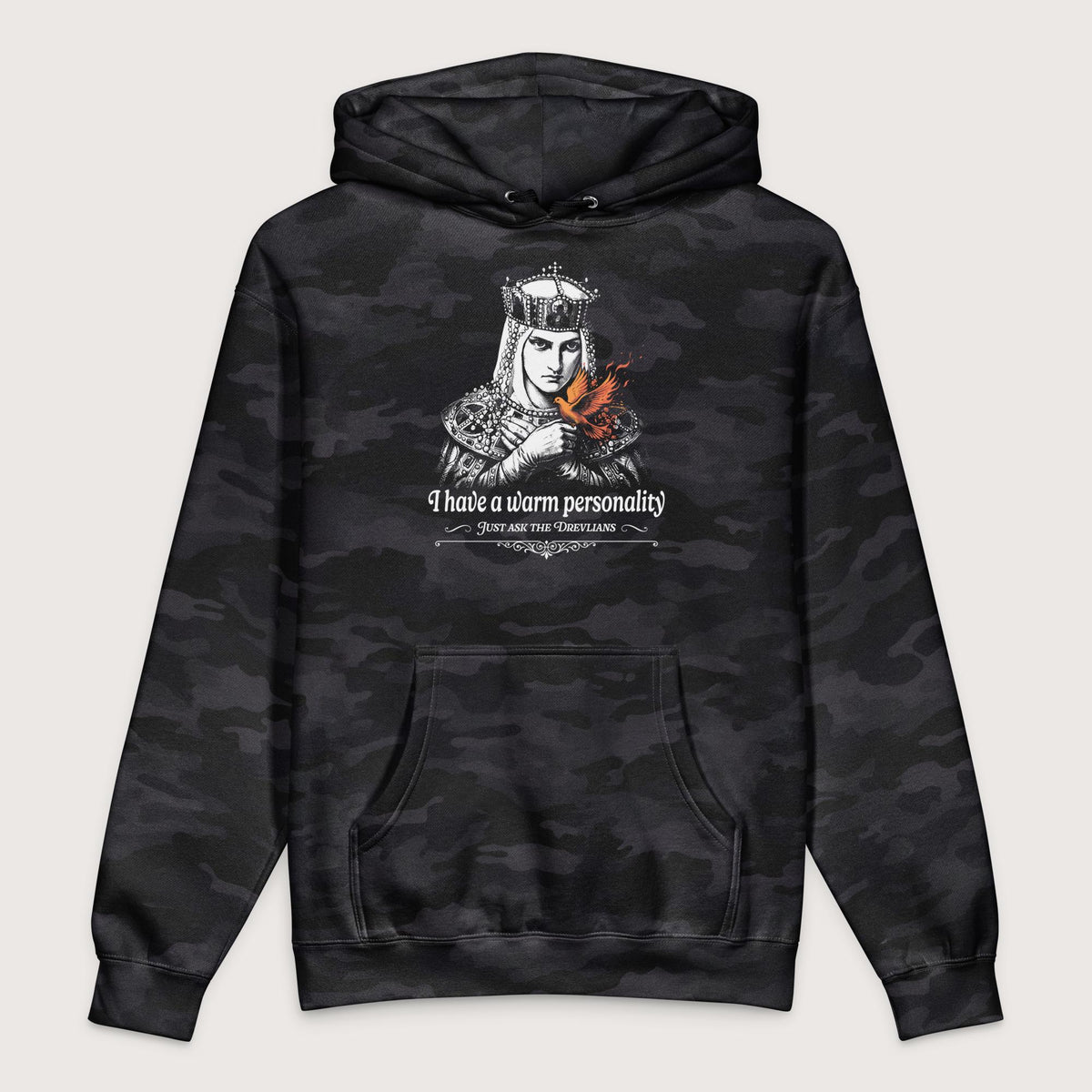 Black Camo Olga of Kiev I Have a Warm Personality - Premium Hoodie - history buff gift by HistoHead