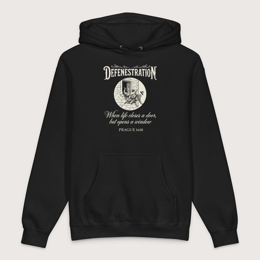 Black Defenestration When Life Closes A Door But Opens A Window - Premium Hoodie - history buff gift by HistoHead