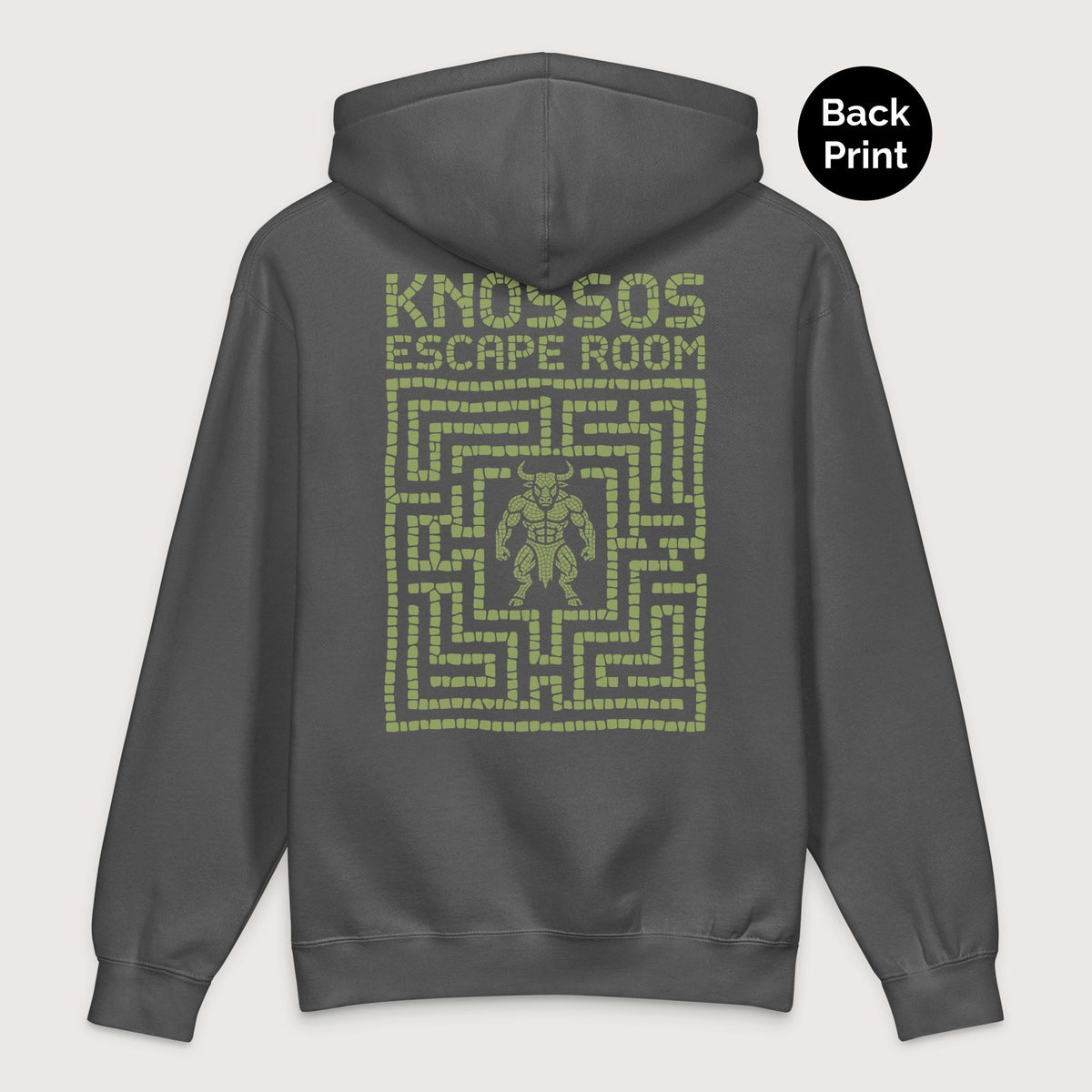 Charcoal Solid Knossos Escape Room - Premium Hoodie - Back Print - history buff gift by HistoHead