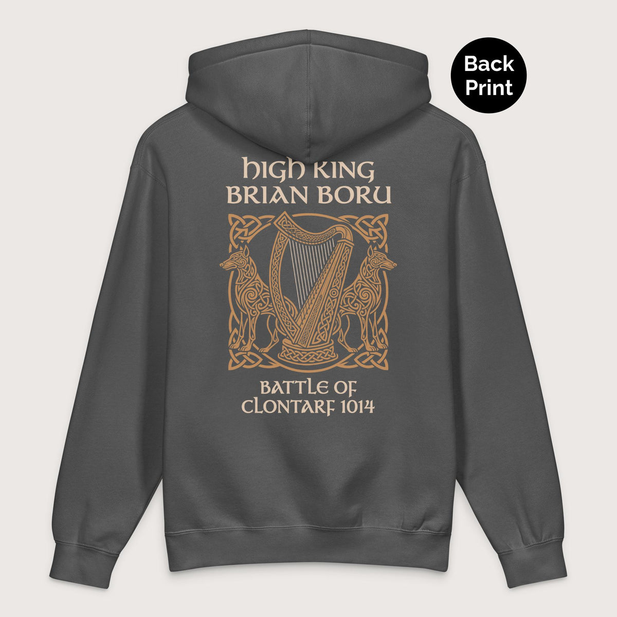 Charcoal Solid Brian Boru - Premium Hoodie - Back Print - history buff gift by HistoHead