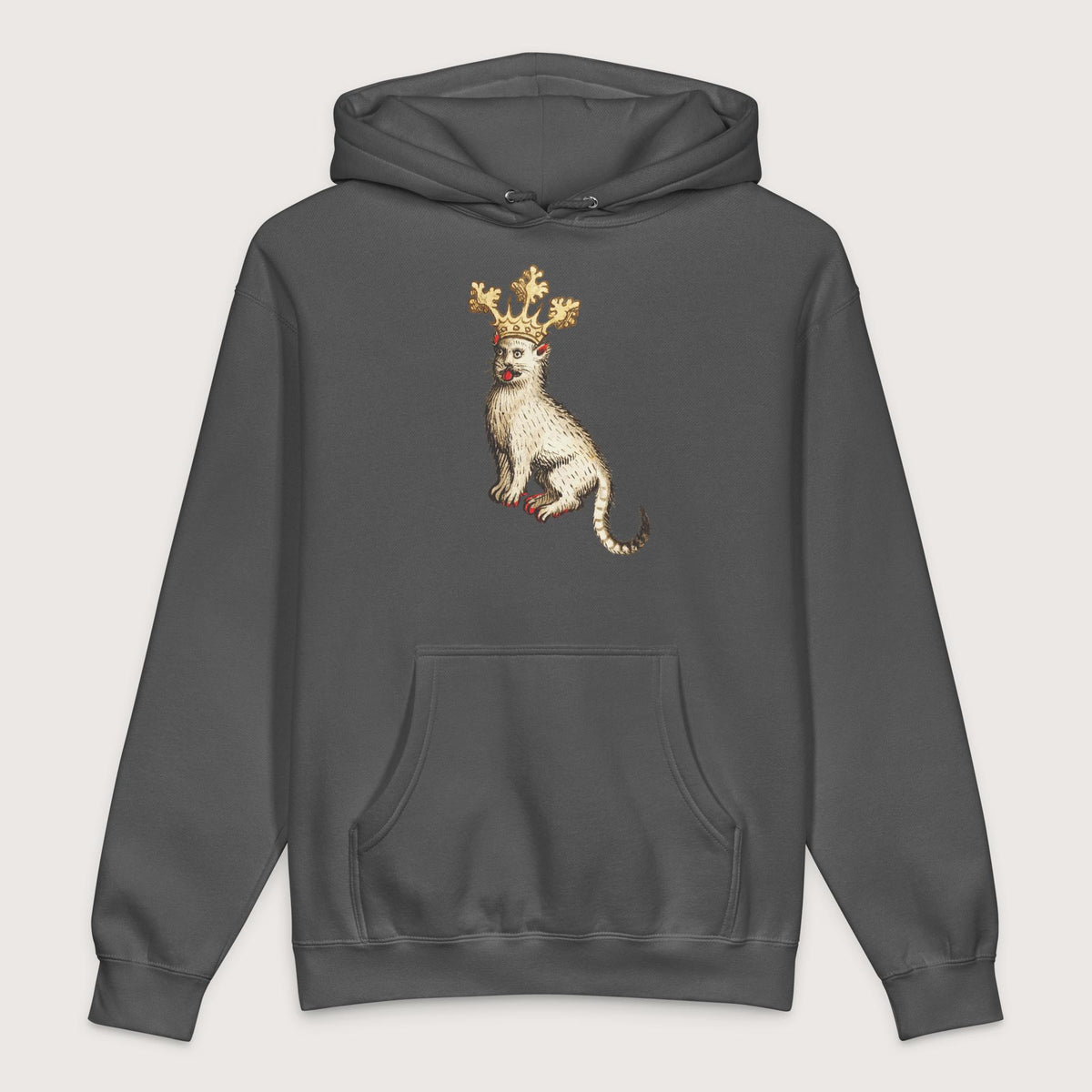 Charcoal Solid Medieval Cat King - Premium Hoodie - history buff gift by HistoHead