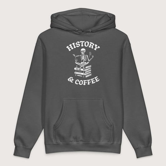 Charcoal Solid History & Coffee - Premium Hoodie - history buff gift by HistoHead