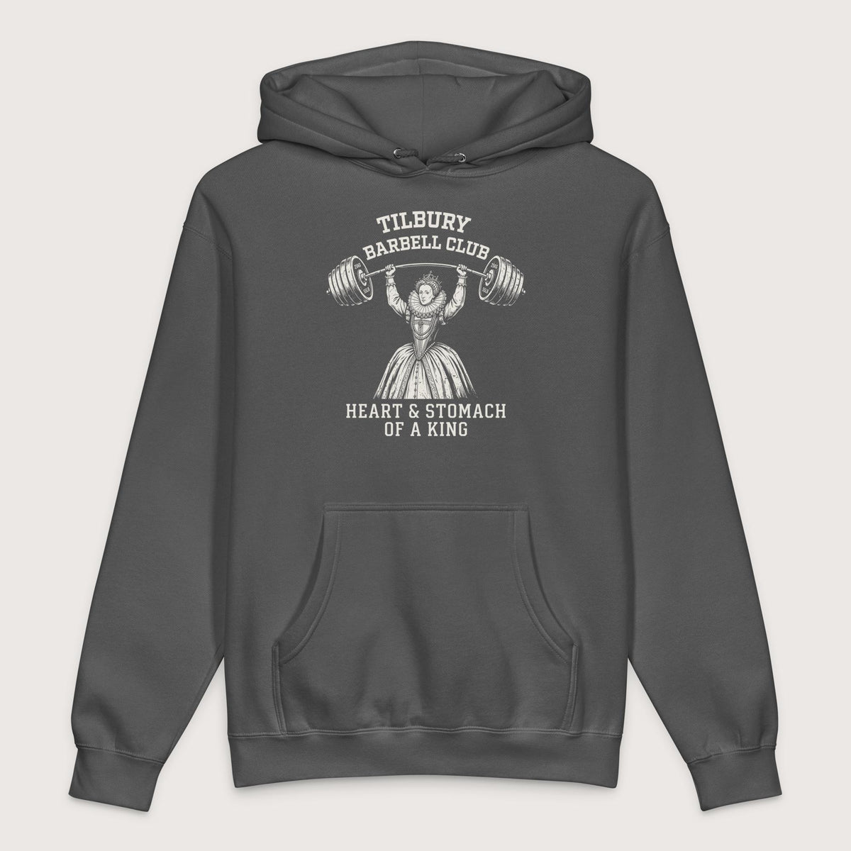 Charcoal Solid Elizabeth I Tilbury Barbell Club - Premium Hoodie - history buff gift by HistoHead