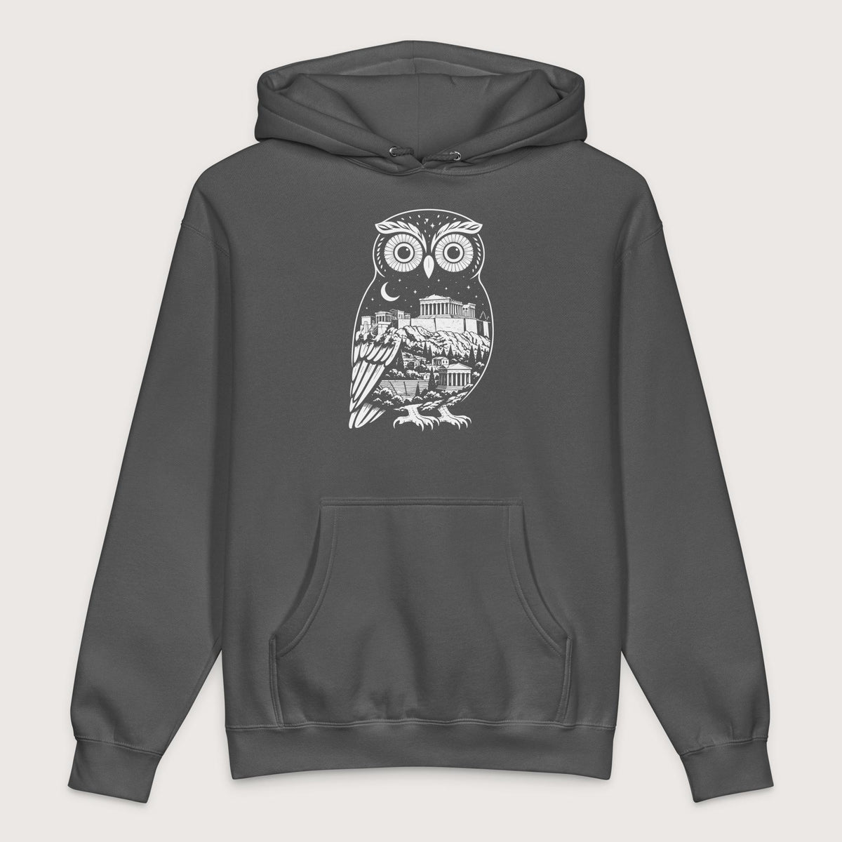 Charcoal Solid Athena Owl - Premium Hoodie - history buff gift by HistoHead