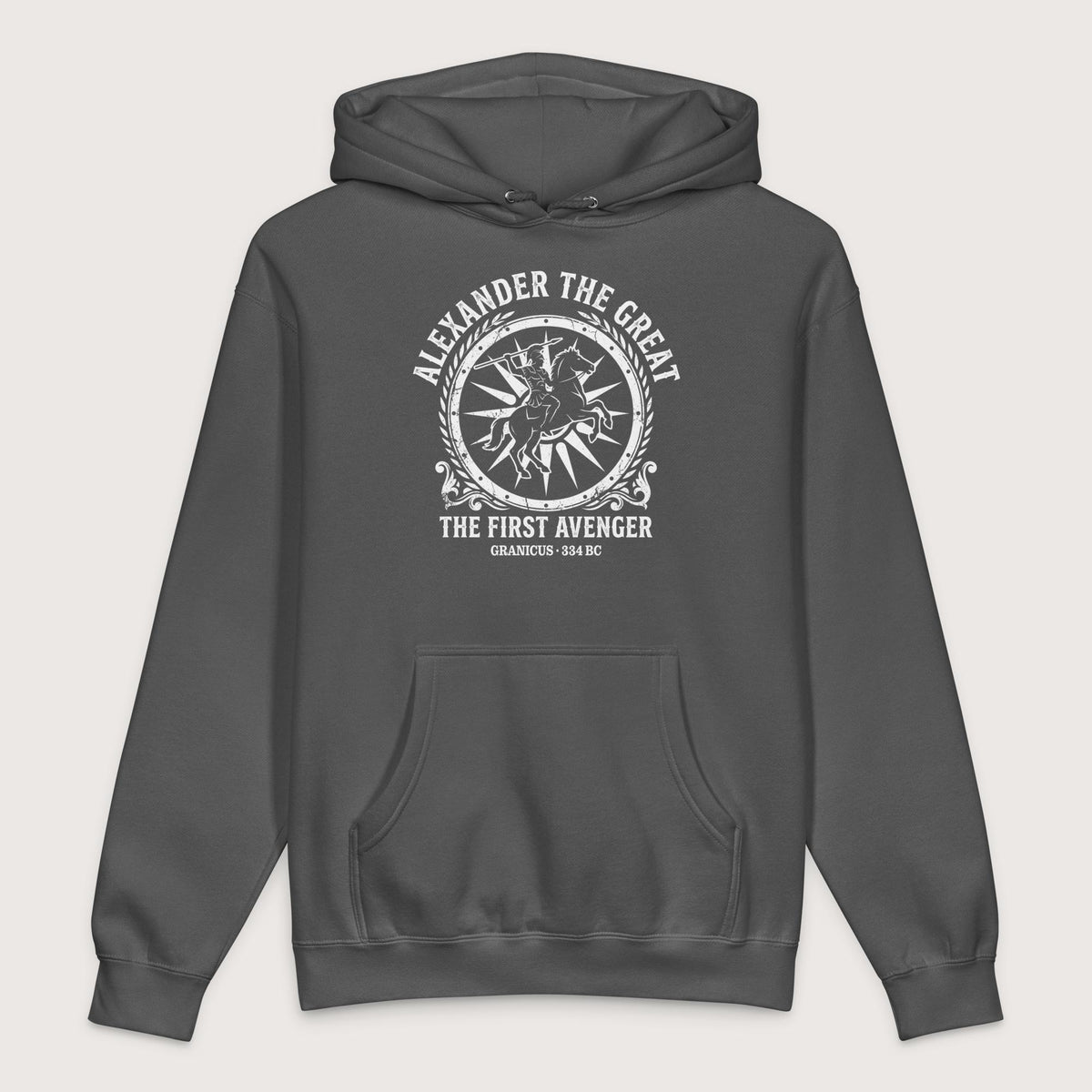 Charcoal Solid Alexander the Great First Avenger - Premium Hoodie - history buff gift by HistoHead
