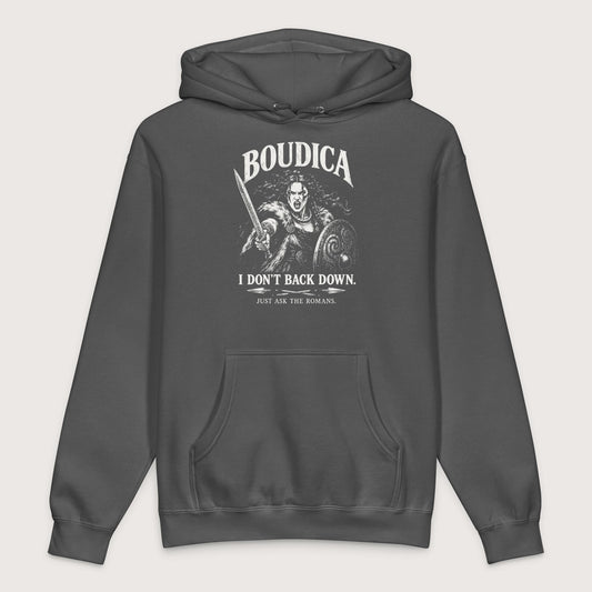 Charcoal Solid Boudica I Don't Back Down - Premium Hoodie - history buff gift by HistoHead