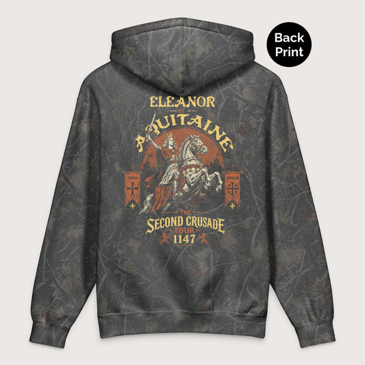Darkwood Tree Camo Eleanor of Aquitaine Second Crusade Tour - Premium Hoodie - Back Print - history buff gift by HistoHead