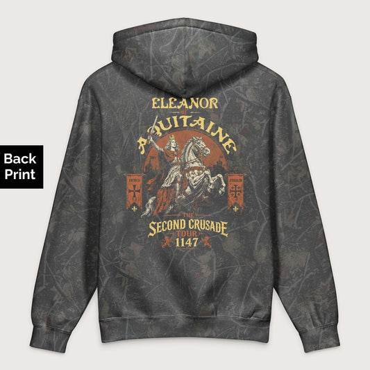 Darkwood Tree Camo Eleanor of Aquitaine Second Crusade Tour - Premium Hoodie - Back Print - history buff gift by HistoHead