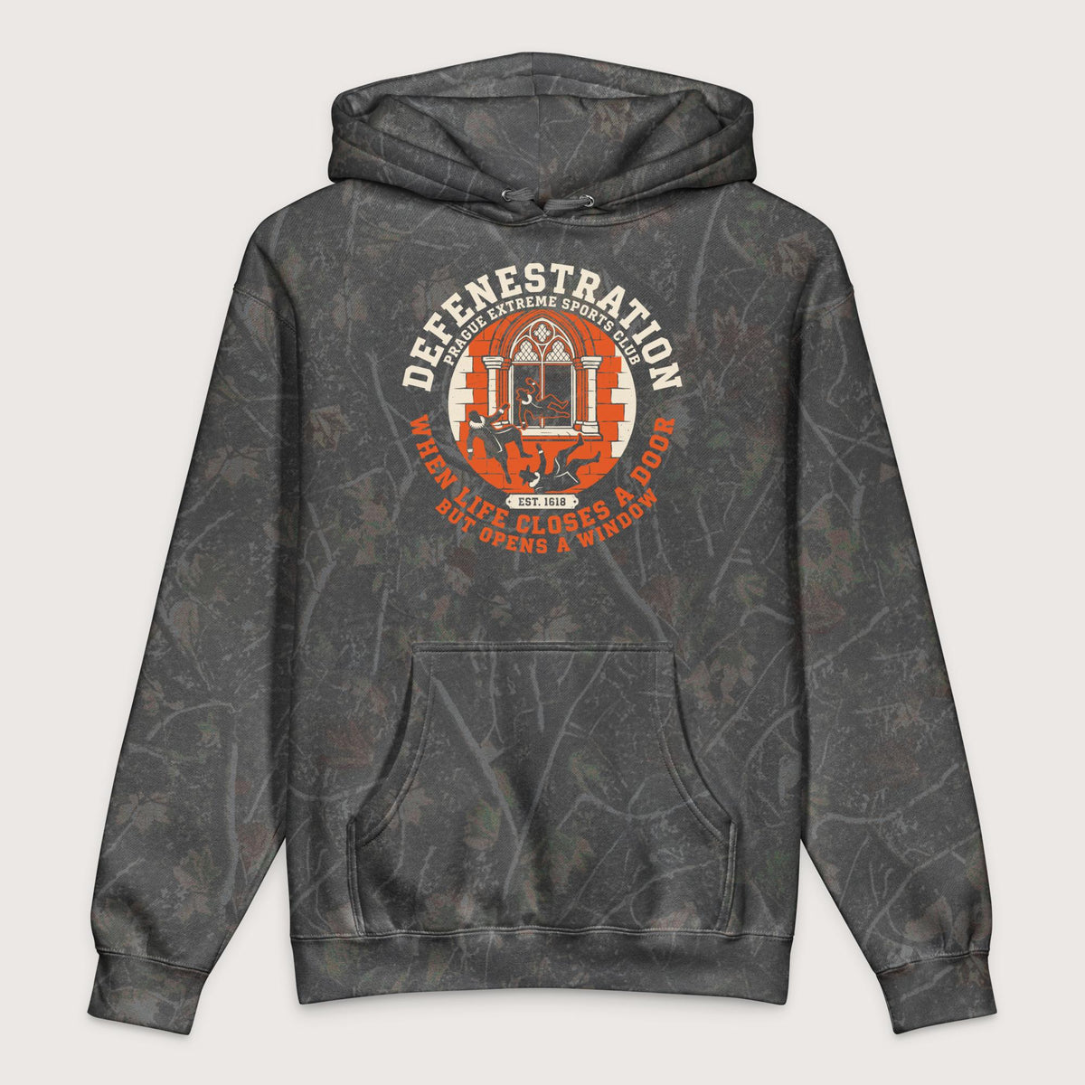 Darkwood Tree Camo Defenestration Prague Extreme Sports Club - Premium Hoodie - history buff gift by HistoHead