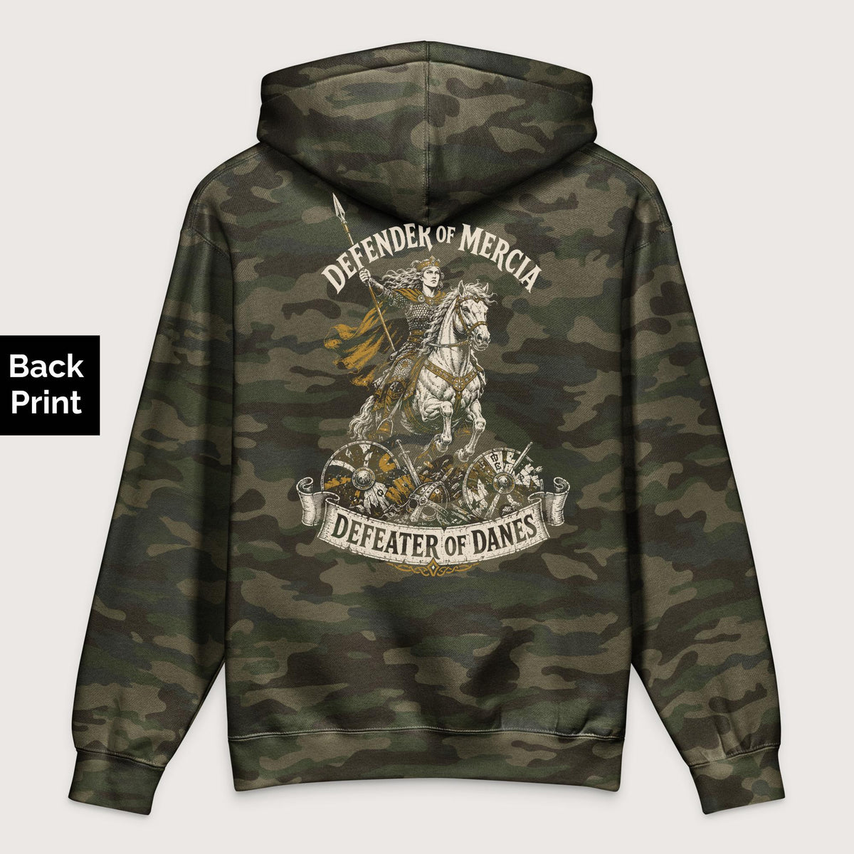 Forest Camo Æthelflæd Defender of Mercia - Premium Hoodie - Back Print - history buff gift by HistoHead