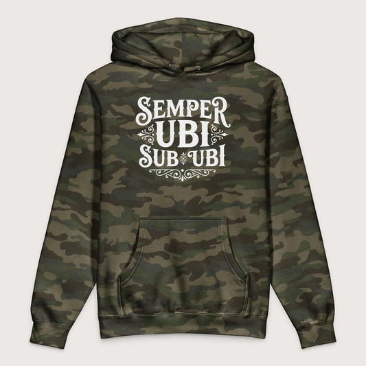 Forest Camo Latin Pun Semper Ubi Sub Ubi - Premium Hoodie - history buff gift by HistoHead