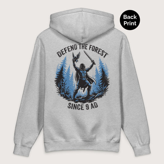 Grey Heather Defend the Forest - Premium Hoodie - Back Print - history buff gift by HistoHead