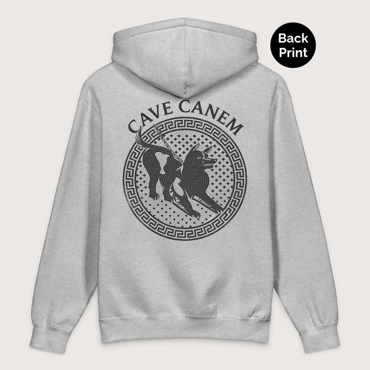 Grey Heather Cave Canem - Premium Hoodie - Back Print - history buff gift by HistoHead