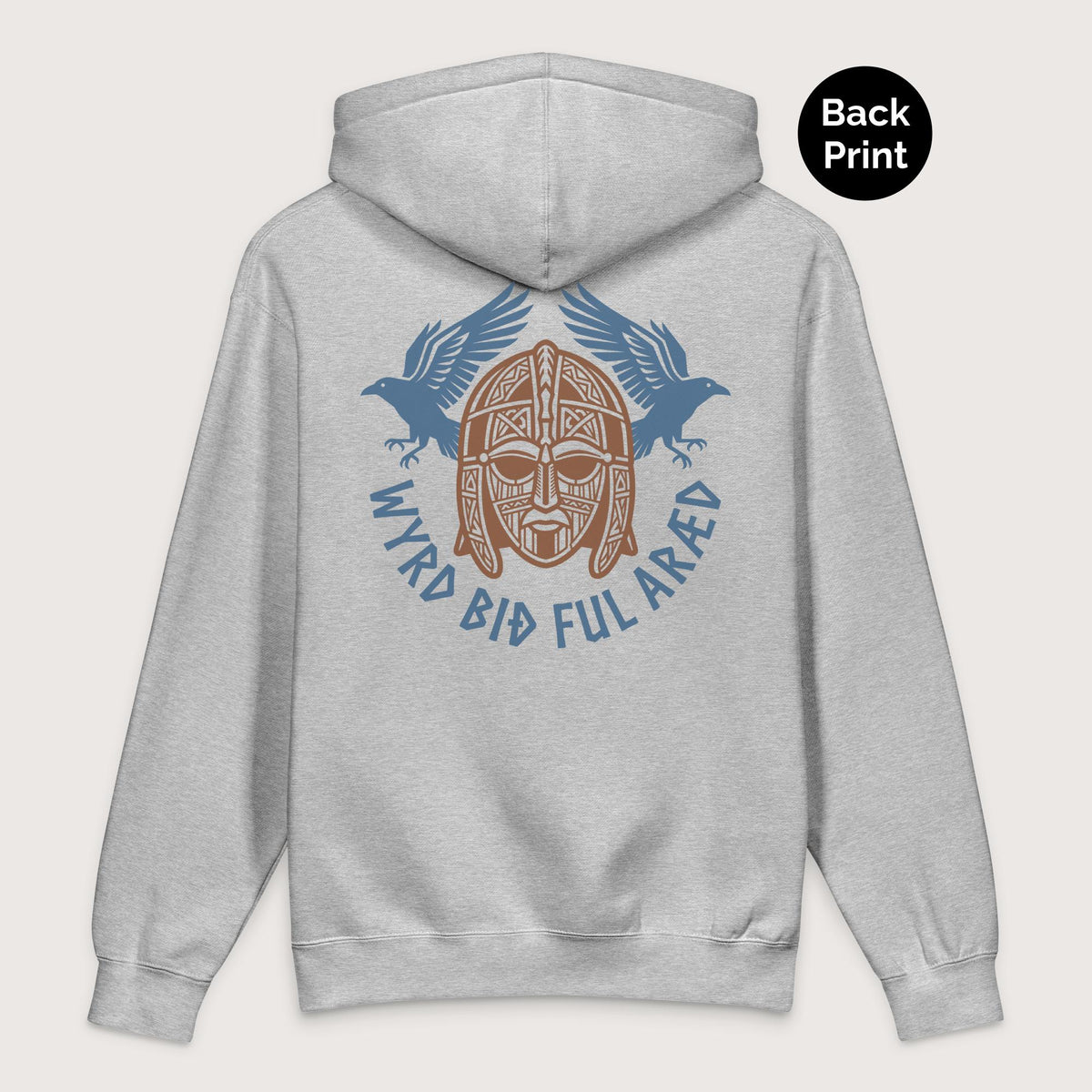 Grey Heather Wyrd Bið Ful Aræd Sutton Hoo Helmet Edition - Premium Hoodie - Back Print - history buff gift by HistoHead