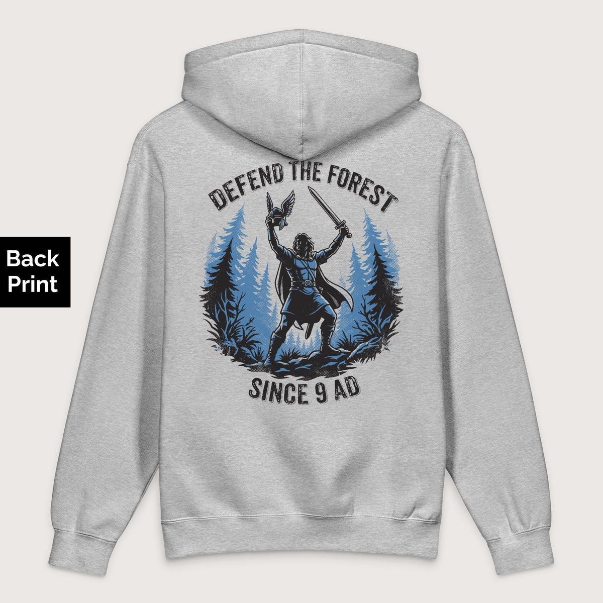 Grey Heather Defend the Forest - Premium Hoodie - Back Print - history buff gift by HistoHead