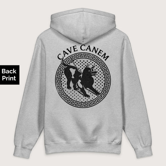 Grey Heather Cave Canem - Premium Hoodie - Back Print - history buff gift by HistoHead
