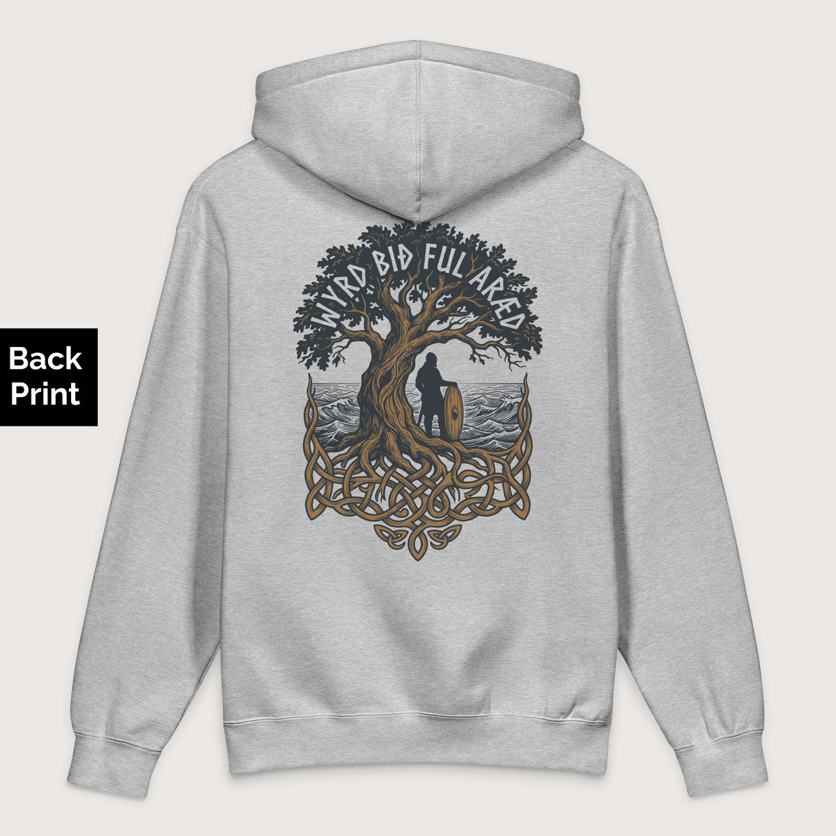 Grey Heather Old English Fate Is Inexorable - Premium Hoodie - Back Print - history buff gift by HistoHead