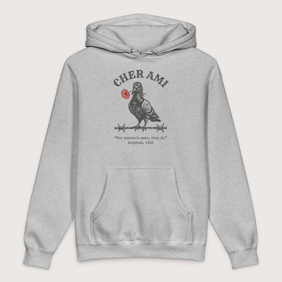 Grey Heather Cher Ami - Premium Hoodie - history buff gift by HistoHead