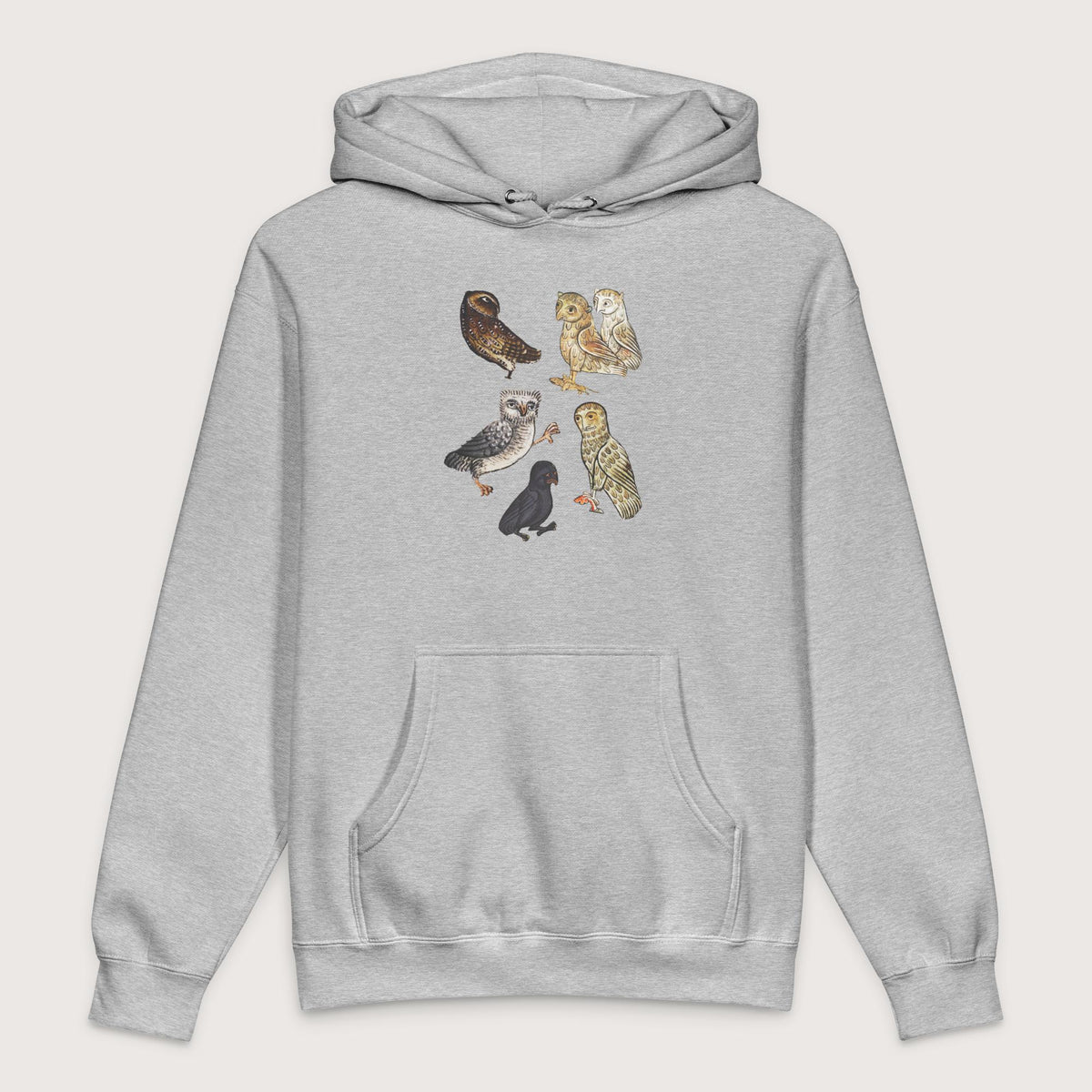 Grey Heather Weird Medieval Owls - Premium Hoodie - history buff gift by HistoHead