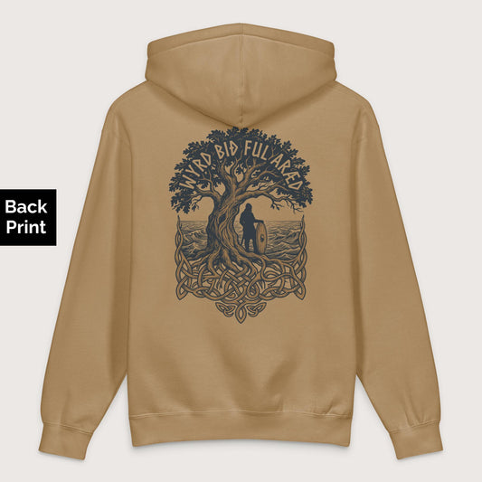 Sandstone Old English Fate Is Inexorable - Premium Hoodie - Back Print - history buff gift by HistoHead