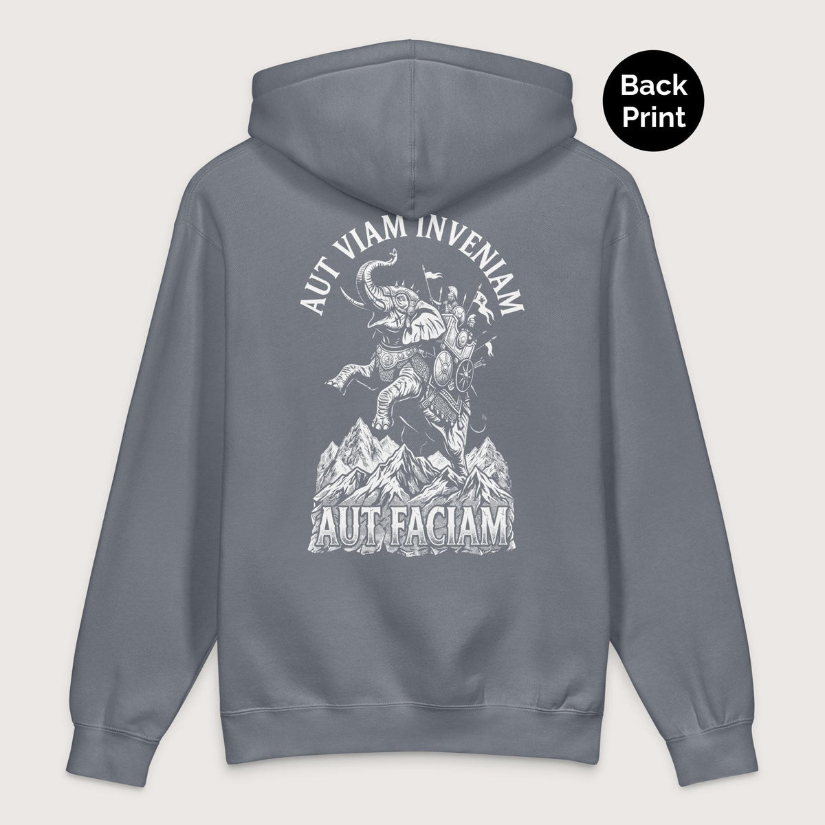 Storm Blue Aut Viam Inveniam Hannibal Quote - Premium Hoodie - Back Print - history buff gift by HistoHead