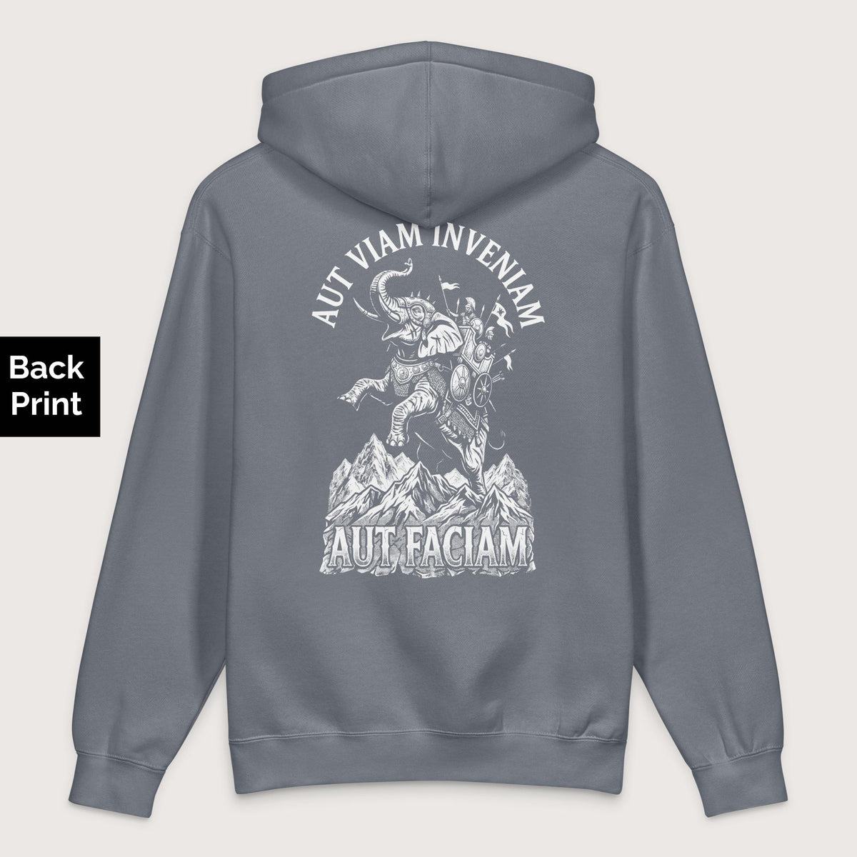 Storm Blue Aut Viam Inveniam Hannibal Quote - Premium Hoodie - Back Print - history buff gift by HistoHead