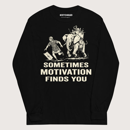 Black Motivation Finds You War Elephant Edition - Long Sleeve - history buff gift by HistoHead