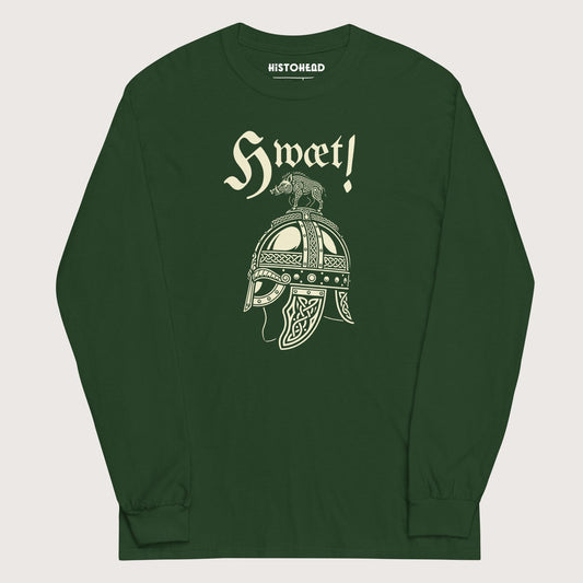 Forest Green Hwæt Boar-Crested Helmet - Long Sleeve - history buff gift by HistoHead