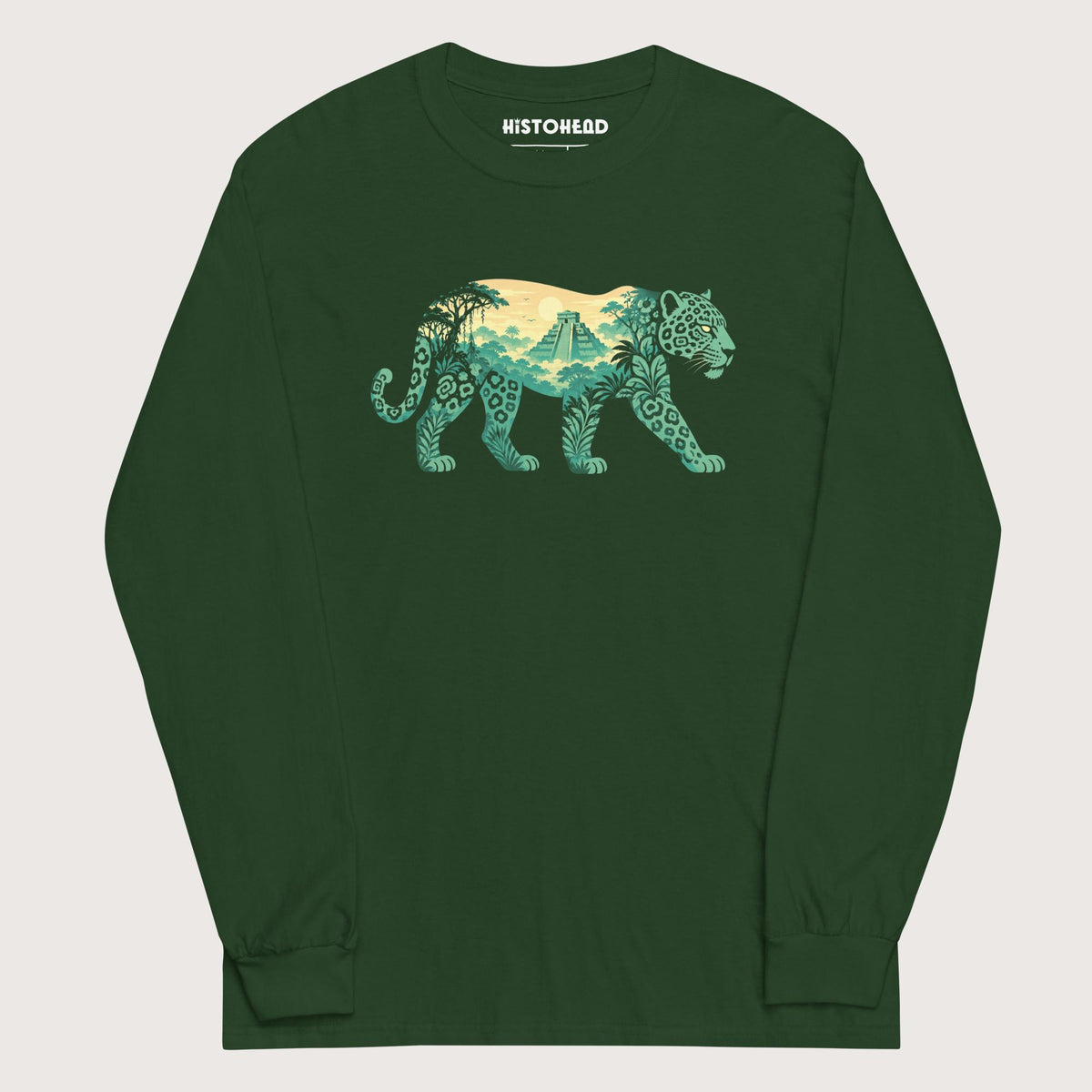 Forest Green Mesoamerican Jaguar - Long Sleeve - history buff gift by HistoHead