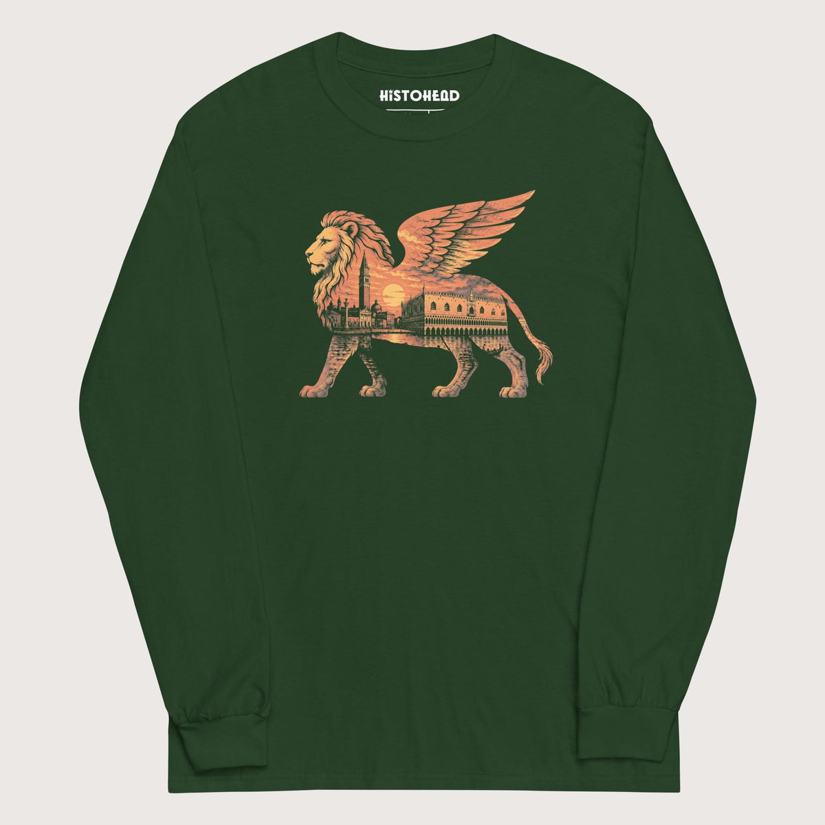 Forest Green Winged Lion of the Lagoon - Long Sleeve - history buff gift by HistoHead
