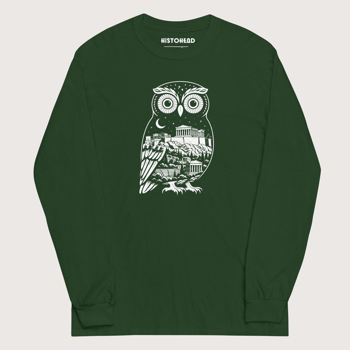 Forest Green Athena Owl - Long Sleeve - history buff gift by HistoHead