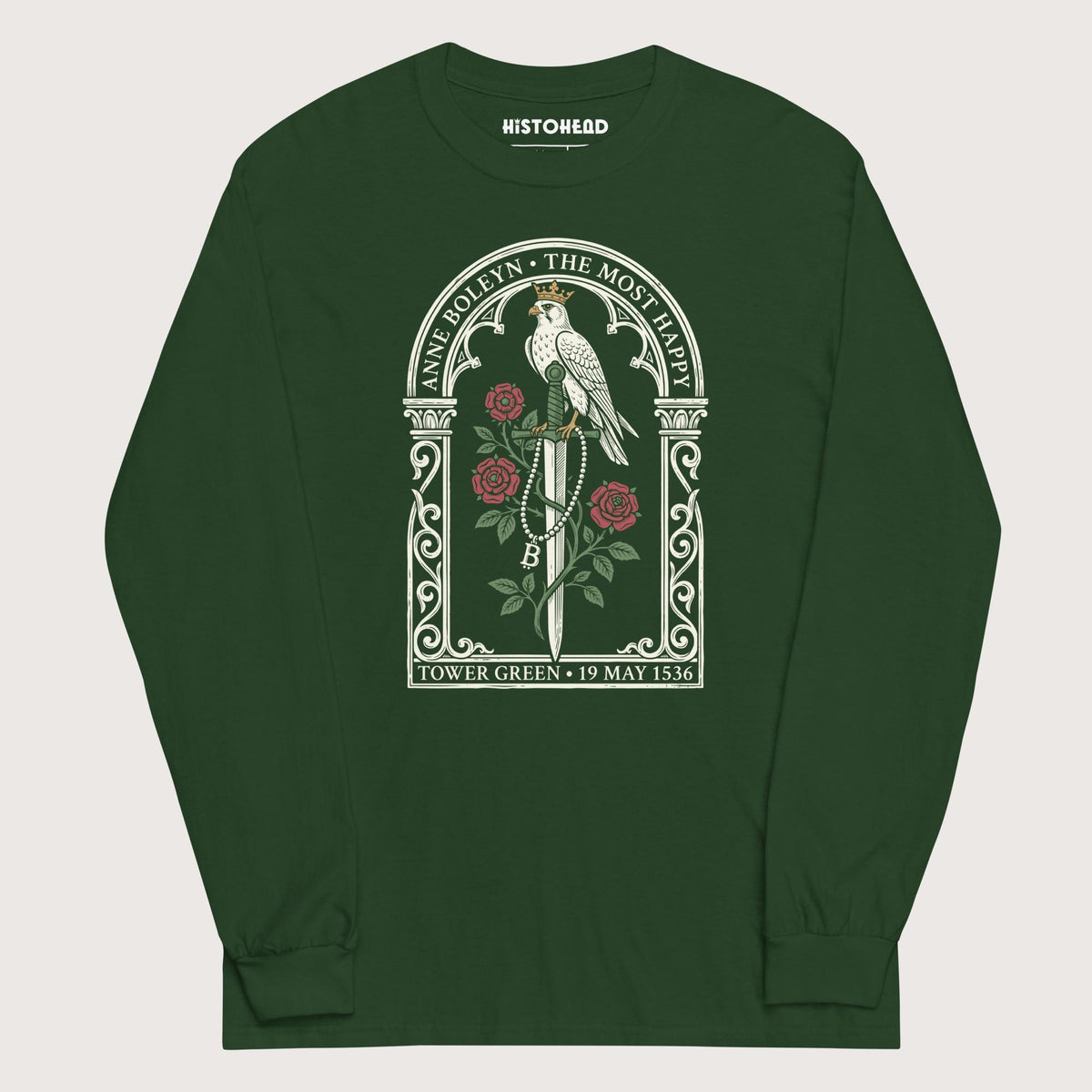 Forest Green Anne Boleyn Falcon - Long Sleeve - history buff gift by HistoHead