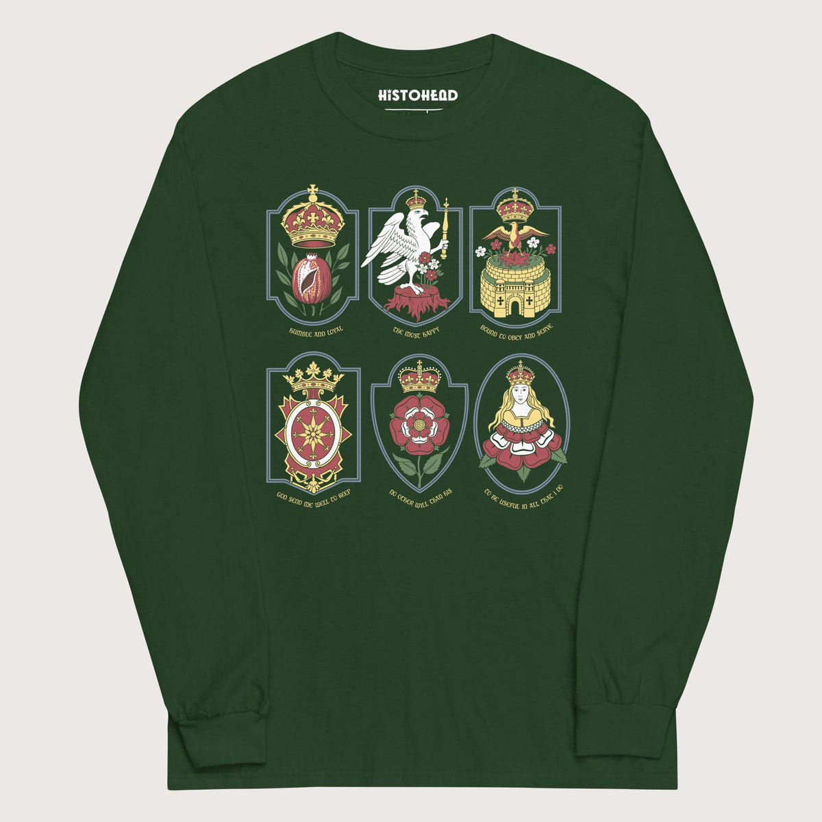 Forest Green Six Wives Badges - Long Sleeve - history buff gift by HistoHead