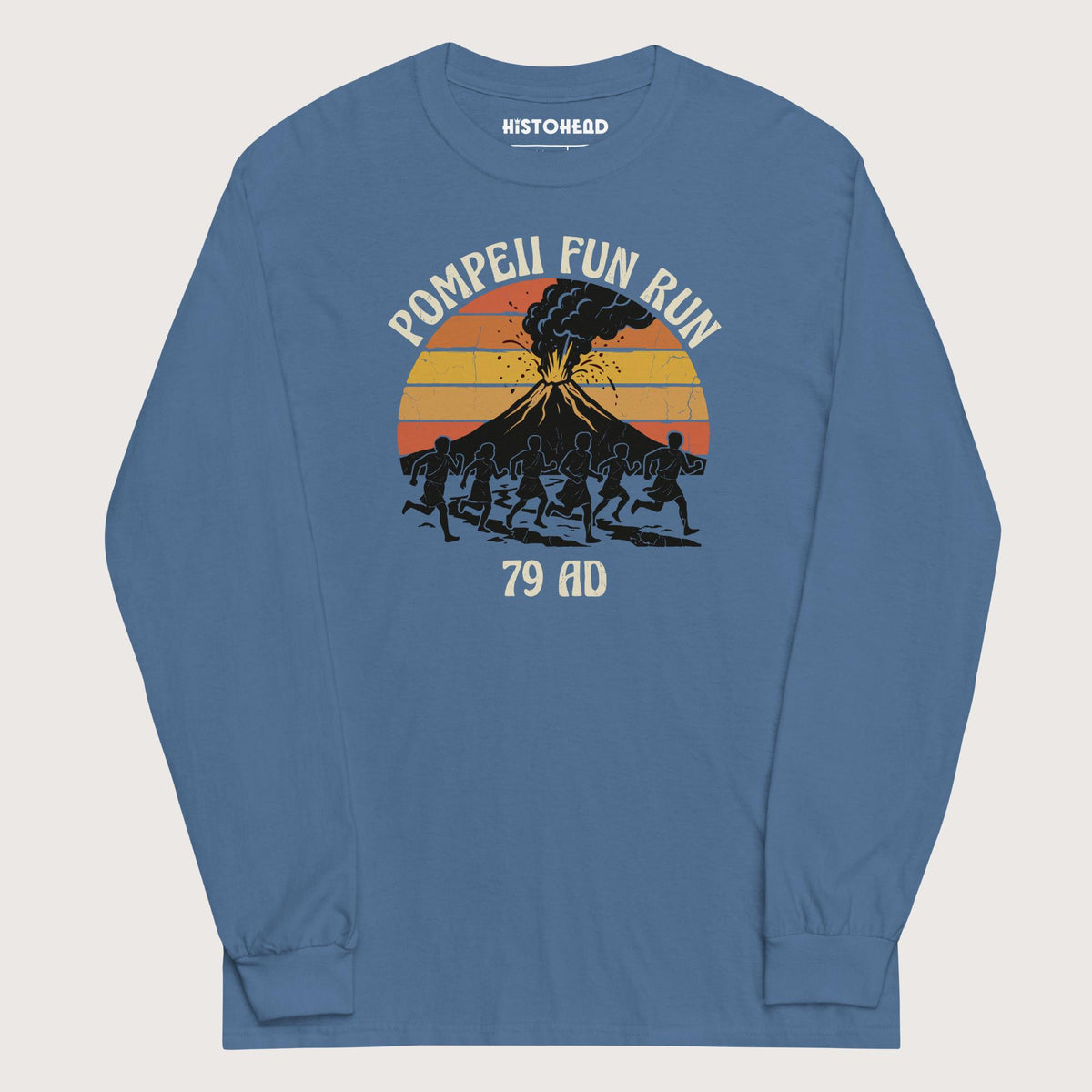 Indigo Blue Pompeii Fun Run Retro - Long Sleeve - history buff gift by HistoHead