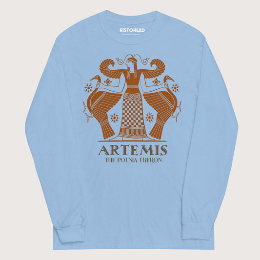 Light Blue Artemis the Potnia Theron Pottery Art - Long Sleeve - history buff gift by HistoHead