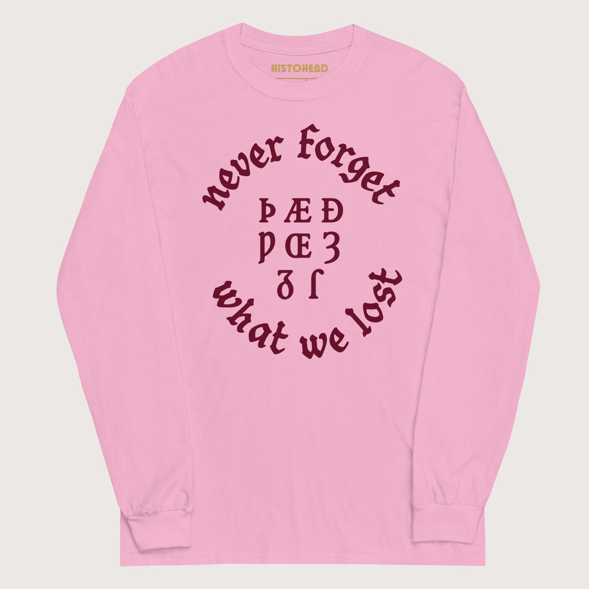Light Pink Never Forget Lost Letters - Long Sleeve - history buff gift by HistoHead