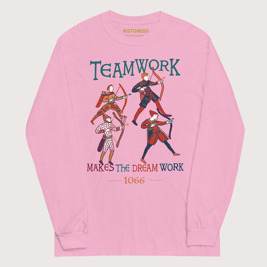Light Pink Bayeux Tapestry Teamwork Makes the Dream Work - Long Sleeve - history buff gift by HistoHead
