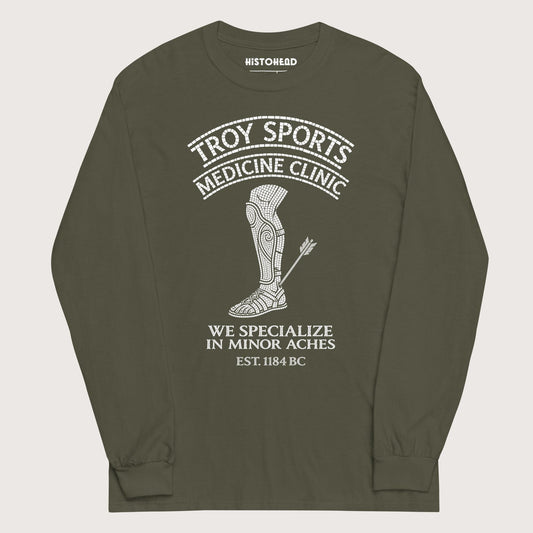Military Green Troy Sports Medicine Clinic - Long Sleeve - history buff gift by HistoHead