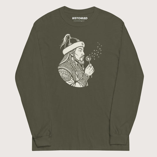 Military Green Genghis Khan Blowing Wishes - Long Sleeve - history buff gift by HistoHead