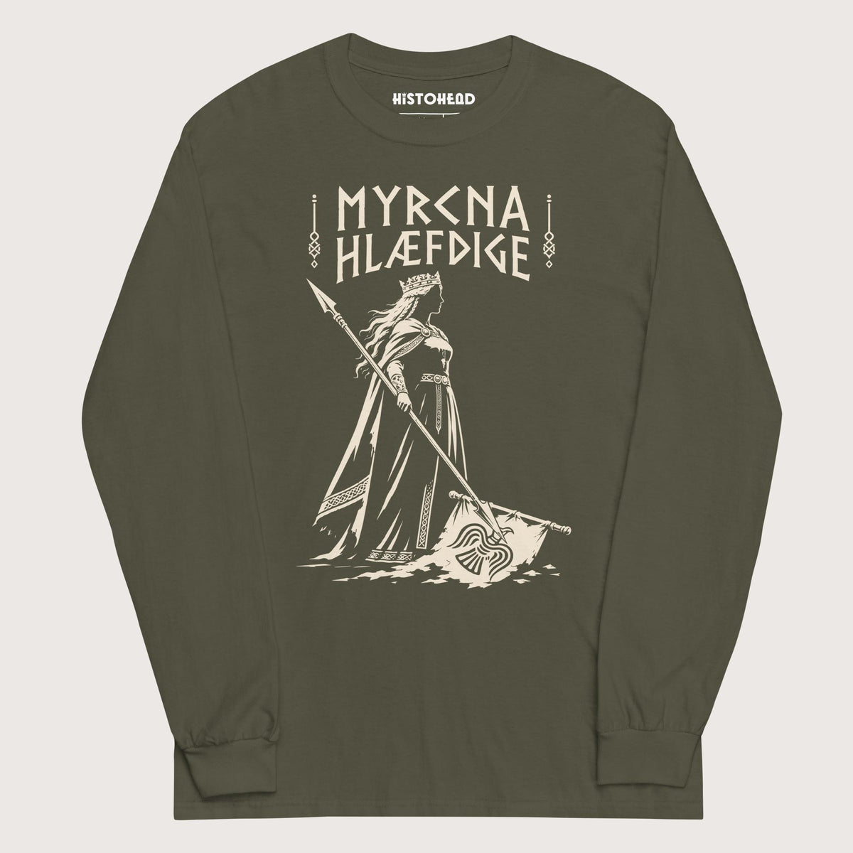 Military Green Æthelflæd Myrcna Hlæfdige - Long Sleeve - history buff gift by HistoHead